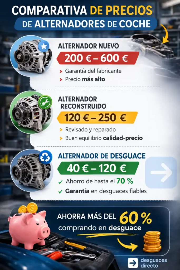 infografia precios alternador nuevo reconstruido y desguace